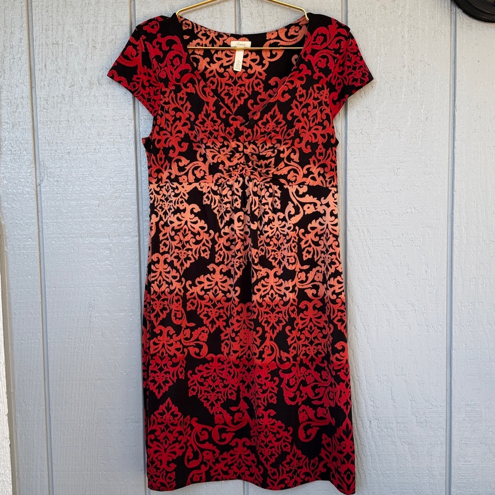 Soma spring summer flowy damask jersey dress with cap sleeve beach vacation Med